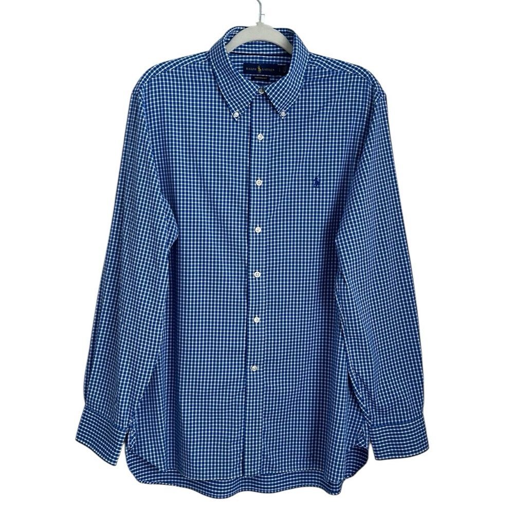 Ralph Lauren Men’s Slim Fit Performance Blue Micro Check Nylon Shirt Pony Size L